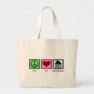 Peace Love Green Box Homes Large Tote Bag