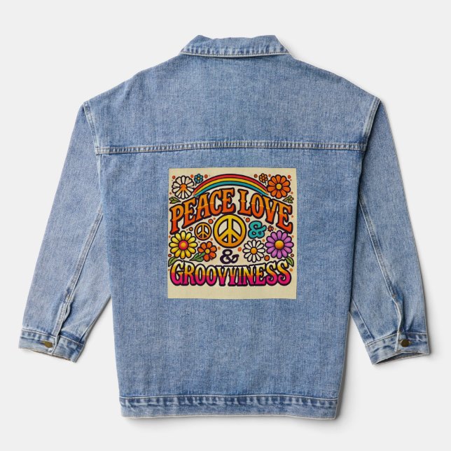 Peace, Love, & Grooviness Denim Jacket (Back)