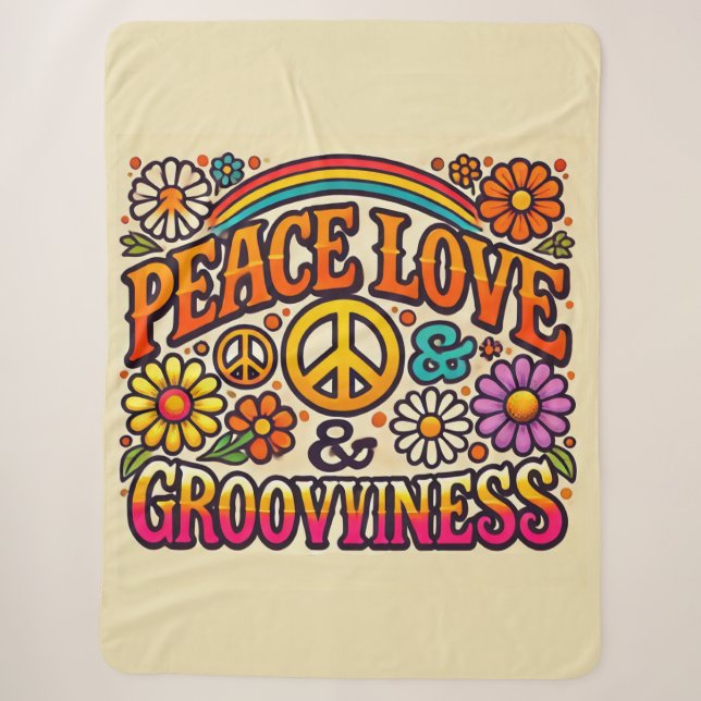 Peace, Love, & Grooviness Sherpa Blanket (Front)