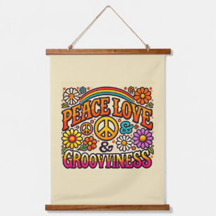 Peace, Love, & Grooviness Wood Topped Tapestry