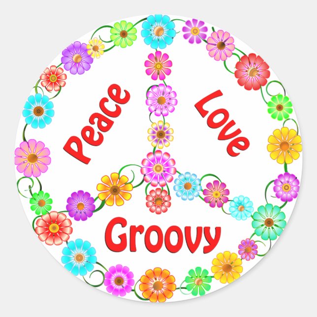 Peace Love Groovy Classic Round Sticker (Front)