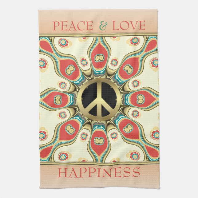 Peace Love Groovy Flower Tea Towel (Vertical)
