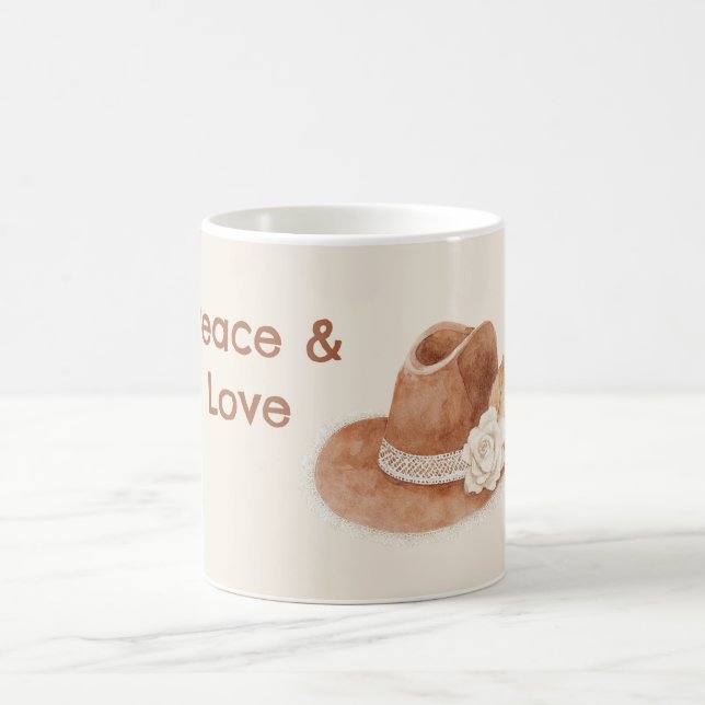 Peace Love Groovy Hat Cream Flower Coffee Mug (Center)