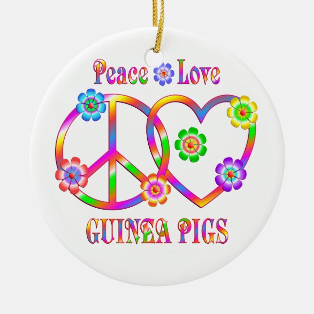Peace Love Guinea Pigs Ceramic Tree Decoration (Front)