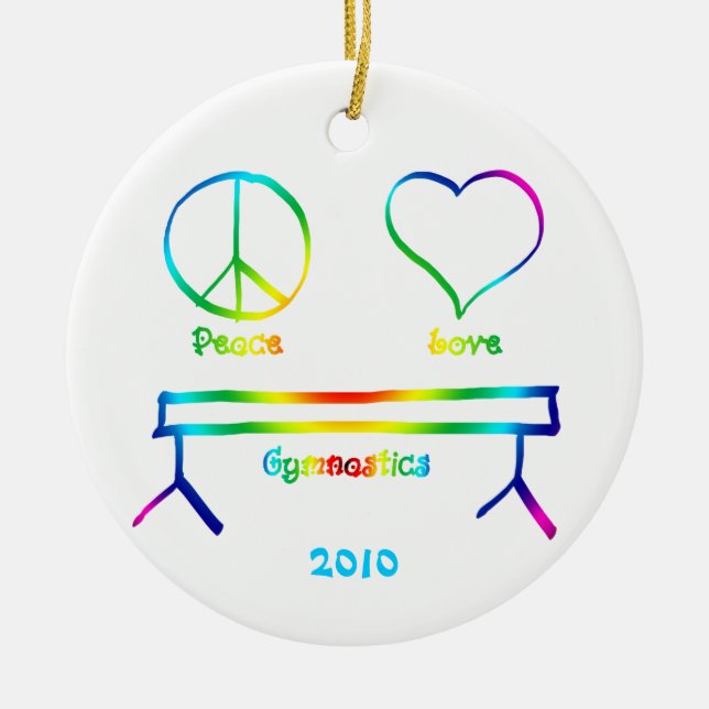 Peace Love Gymnastics Ceramic Tree Decoration (Front)