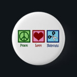 Peace Love Haircuts 6 Cm Round Badge<br><div class="desc">PEACE LOVE HAIRCUTS gift for your favorite hair stylist who cuts hair at a beauty salon after graduation from cosmetology school. This cool hairdresser design features a peace sign,  heart,  and pair of scissors.</div>