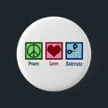 Peace Love Haircuts 6 Cm Round Badge<br><div class="desc">PEACE LOVE HAIRCUTS gift for your favorite hair stylist who cuts hair at a beauty salon after graduation from cosmetology school. This cool hairdresser design features a peace sign,  heart,  and pair of scissors.</div>