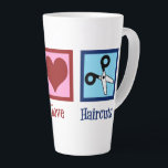 Peace Love Haircuts Latte Mug<br><div class="desc">PEACE LOVE HAIRCUTS gift for your favourite hair stylist who cuts hair at a beauty salon after graduation from cosmetology school. This cool hairdresser design features a peace sign,  heart,  and pair of scissors.</div>