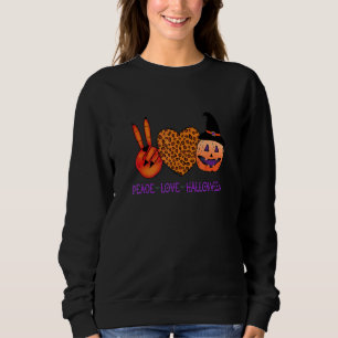 Peace Love Halloween Graphic Pumpkin Witch Leopard Sweatshirt