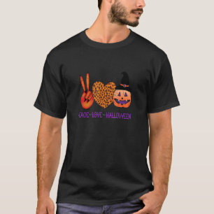 Peace Love Halloween Graphic Pumpkin Witch Leopard T-Shirt
