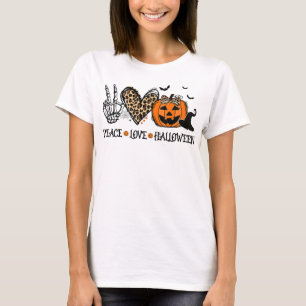 Peace Love Halloween Happy Halloween Pumpkin Leopa T-Shirt