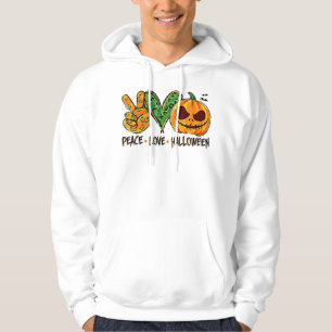 Peace Love Halloween Leopard Pumpkin Happy Hallowe Hoodie