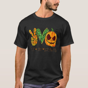 Peace Love Halloween Leopard Pumpkin Happy Hallowe T-Shirt