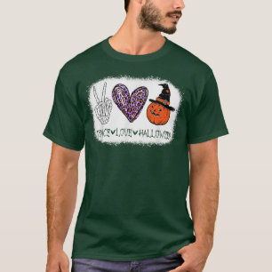 Peace Love Halloween Pumpkin Leopard Bleached T-Shirt