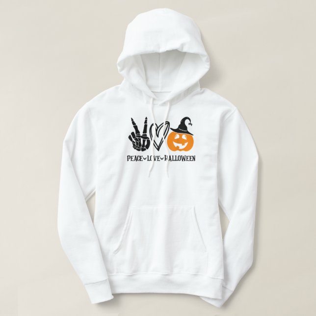 Peace Love Halloween Shirt Funny Skeleton Hand Pum (Design Front)
