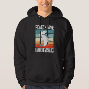 Peace Love Hammerhead Sharks Retro Art Hammer Fish Hoodie