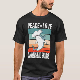 Peace Love Hammerhead Sharks Retro Art Hammer Fish T-Shirt