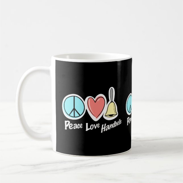 Peace Love Handbells Design For Ringers T-Shirt Coffee Mug (Left)