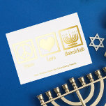 Peace Love Hanukkah Custom Elegant Gold<br><div class="desc">An elegant Peace Love Hanukkah card for a Jewish person who likes to celebrate Chanukah. A pretty peace sign,  heart,  and a beautiful menorah above your custom text.</div>