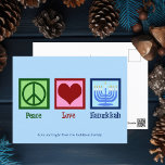 Peace Love Hanukkah Cute Custom Blue<br><div class="desc">Peace Love Hanukkah postcards for a Jewish family who likes to celebrate Chanukah. A pretty peace sign,  heart,  and a beautiful menorah on a cute blue holiday postcard.</div>