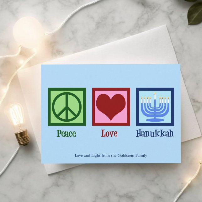 Peace Love Hanukkah Cute Custom Blue Holiday Card (Creator Uploaded)