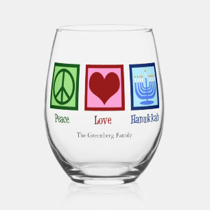 Peace Love Hanukkah Cute Custom Stemless Wine Glass