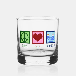 Peace Love Hanukkah Cute Custom Whiskey Glass
