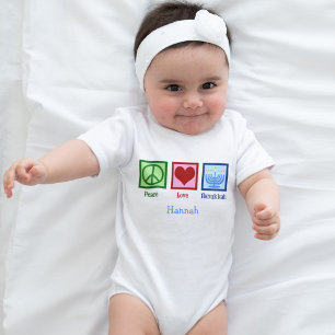 Peace Love Hanukkah Cute Personalized Baby Bodysuit