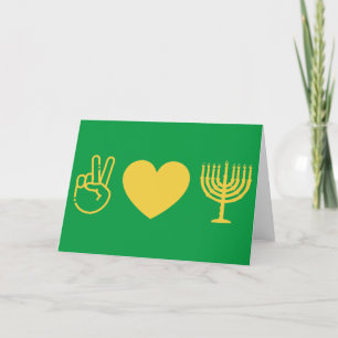 Peace Love & Hanukkah Gold Version Holiday Card