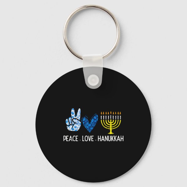 Peace Love Hanukkah Retro Chanukah Jewish Men Wome Key Ring (Front)