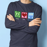 Peace Love Hanukkah T-Shirt<br><div class="desc">Peace Love Hanukkah gift for a Jewish person who likes to celebrate Chanukah. A pretty peace sign, heart, and a beautiful menorah.</div>