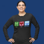 Peace Love Hanukkah T-Shirt<br><div class="desc">Peace Love Hanukkah gift for a Jewish person who likes to celebrate Chanukah. A pretty peace sign, heart, and a beautiful menorah.</div>