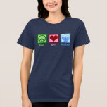 Peace Love Hanukkah Women's<br><div class="desc">Peace Love Hanukkah women's t-shirt for a Jewish person who likes to celebrate Chanukah. A pretty peace sign, heart, and a beautiful menorah.</div>