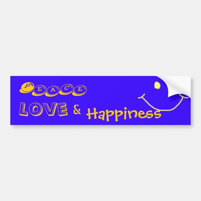 Peace, Love, &, Happiness Bumber Sticker (Front)