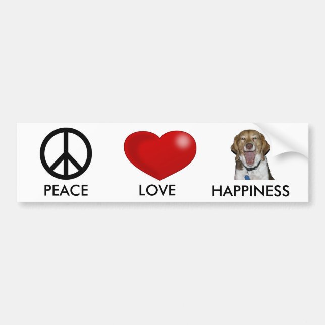 PEACE, LOVE HAPPINESS BUMPER STICKER (Front)
