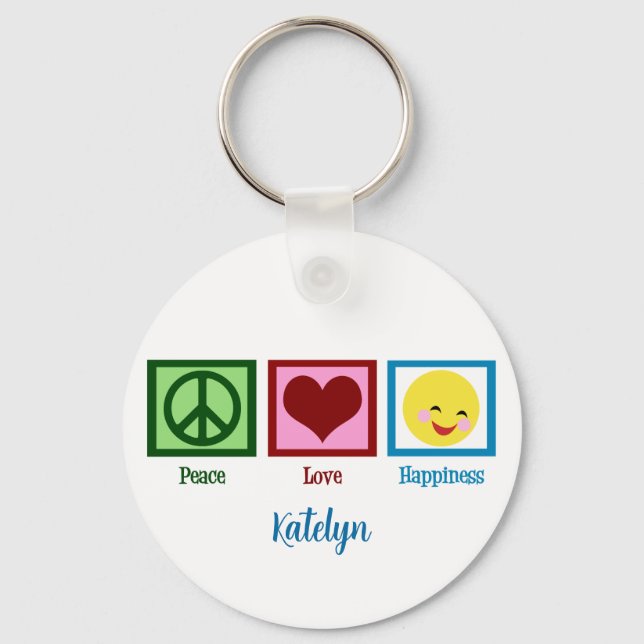 Peace Love Happiness Cute Custom Key Ring (Front)