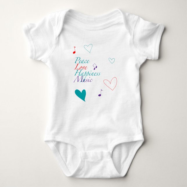 Peace Love Happiness Music T-Shirt Baby Bodysuit (Front)