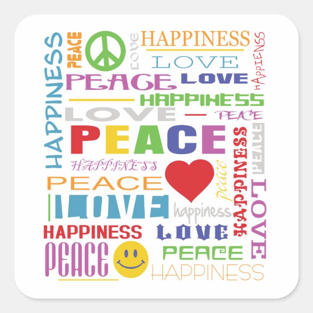 Peace Love Happiness Square Sticker (Front)