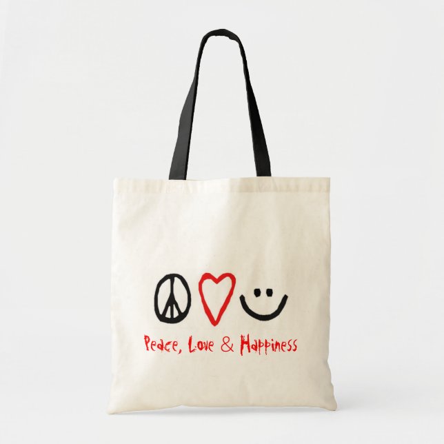 Peace, Love & Happiness Tote Bag (Front)