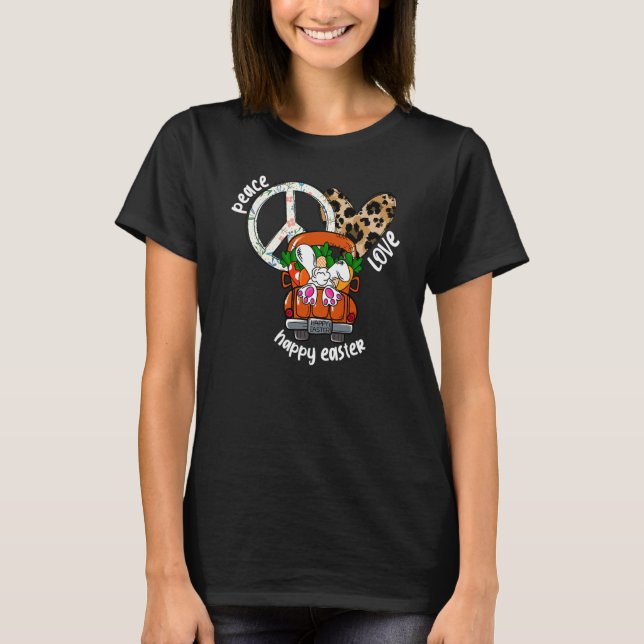 Peace Love Happy Easter Leopard Heart Bunny Rabbit T-Shirt (Front)