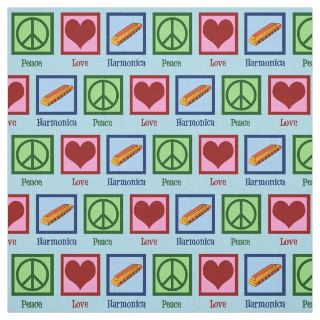 Peace Love Harmonica Fabric (Swatch)