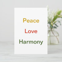 Peace Love Harmony gold red green
