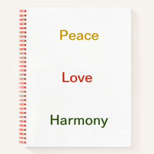 Peace love harmony gold red green notebook