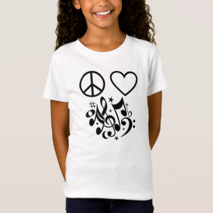 Peace Love Harmony Red Heart Black Musical Notes T-Shirt