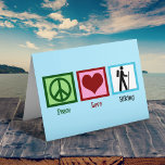 Peace Love Hiking Holiday Card<br><div class="desc">A peace sign,  heart,  and a hiker. I love hiking on trails and camping. A great outdoors person gift.</div>