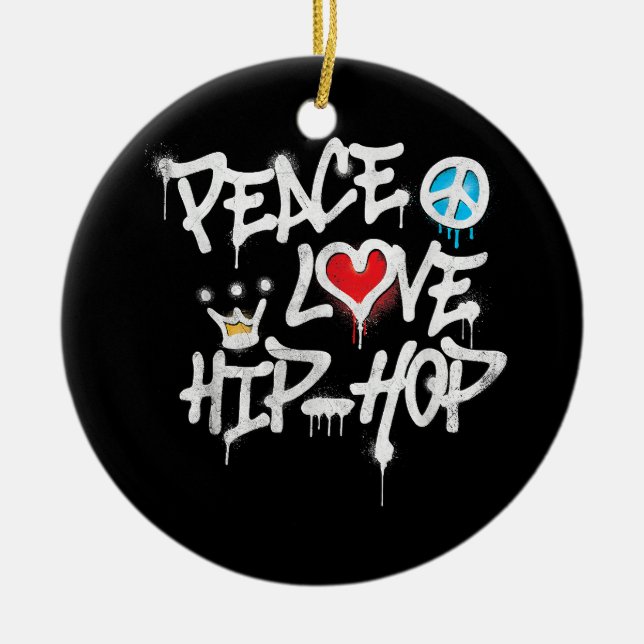 Peace Love Hip Hop Dancing Ceramic Tree Decoration (Front)