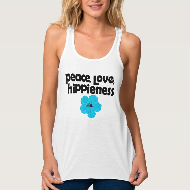 Peace Love HiPPieness Blue Hibiscus Singlet (Front)