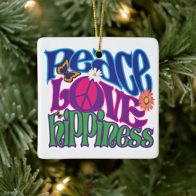 Peace Love Hippieness Ceramic Ornament (Tree)
