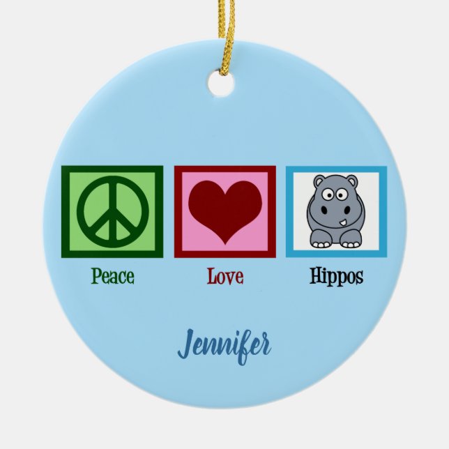 Peace Love Hippos Christmas Ceramic Tree Decoration (Front)