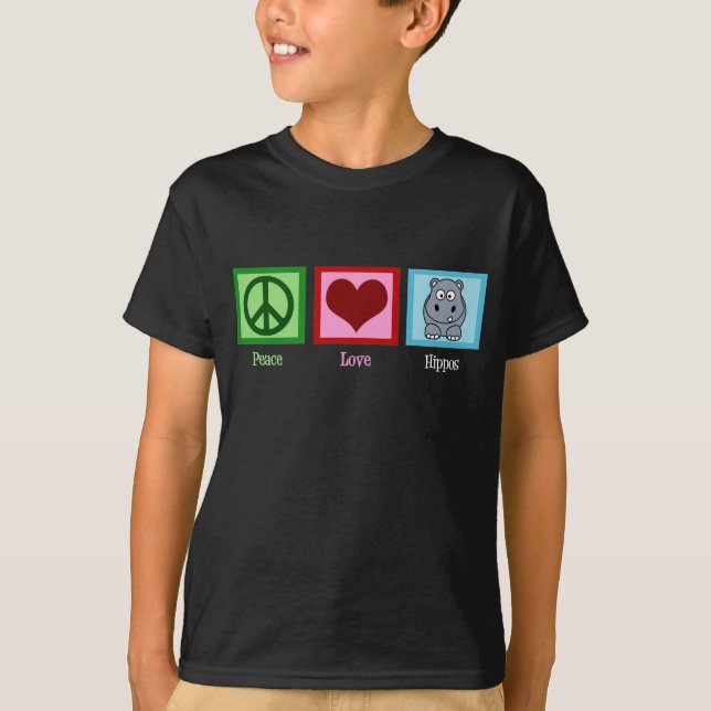 Peace Love Hippos Cute Hippo Kids T-Shirt (Front)